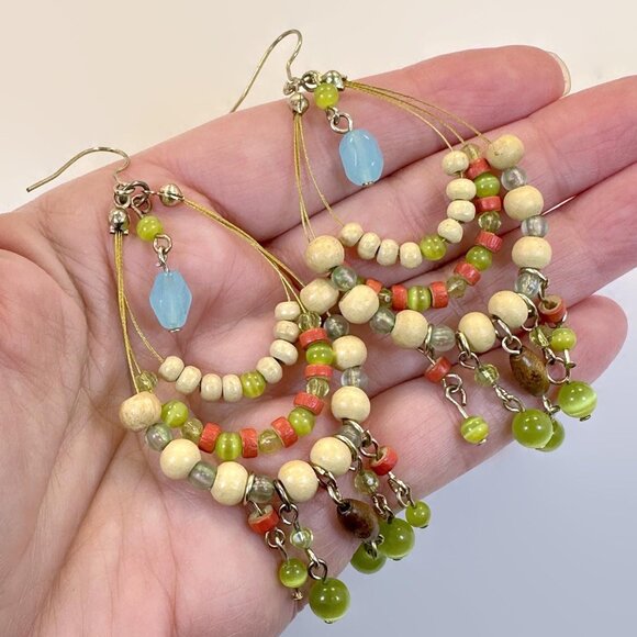 Vintage Boho Earrings: Statement Beaded Bohemian Hippie Large - Picture 2 of 3